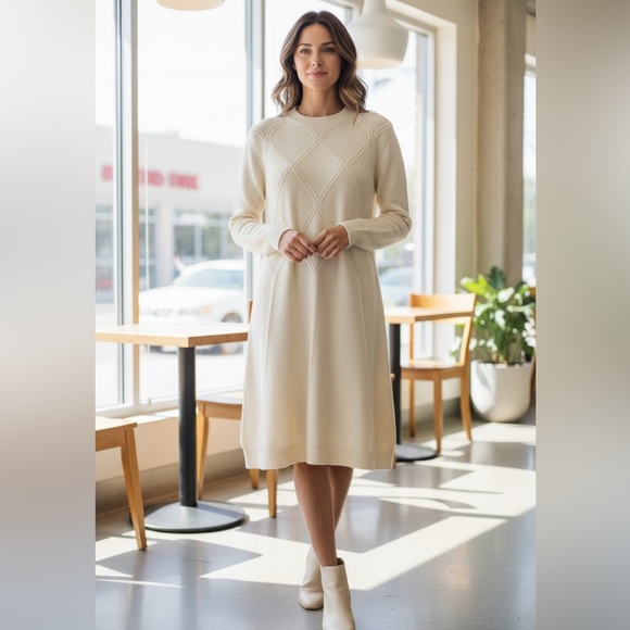 Express Dresses & Skirts - NWT Express Sweater Dress Cream XL | Cozy Knit Midi Dress | Fall Winter Chic